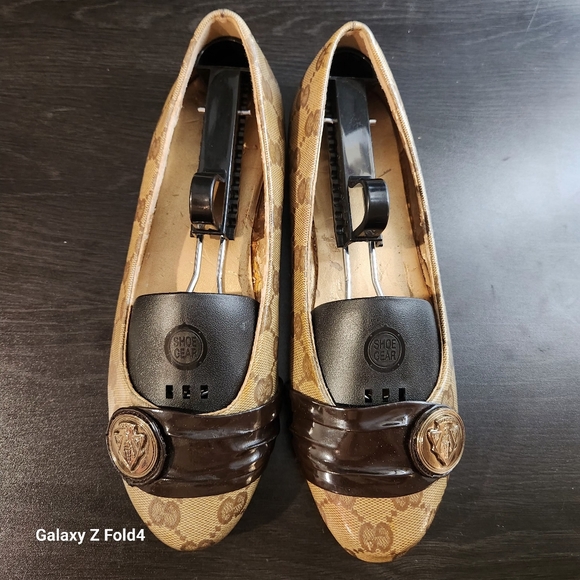 Gucci Brown/Beige Crystal Canvas & Leather Hysteria Ballet Flats Size 10 - Picture 5 of 11